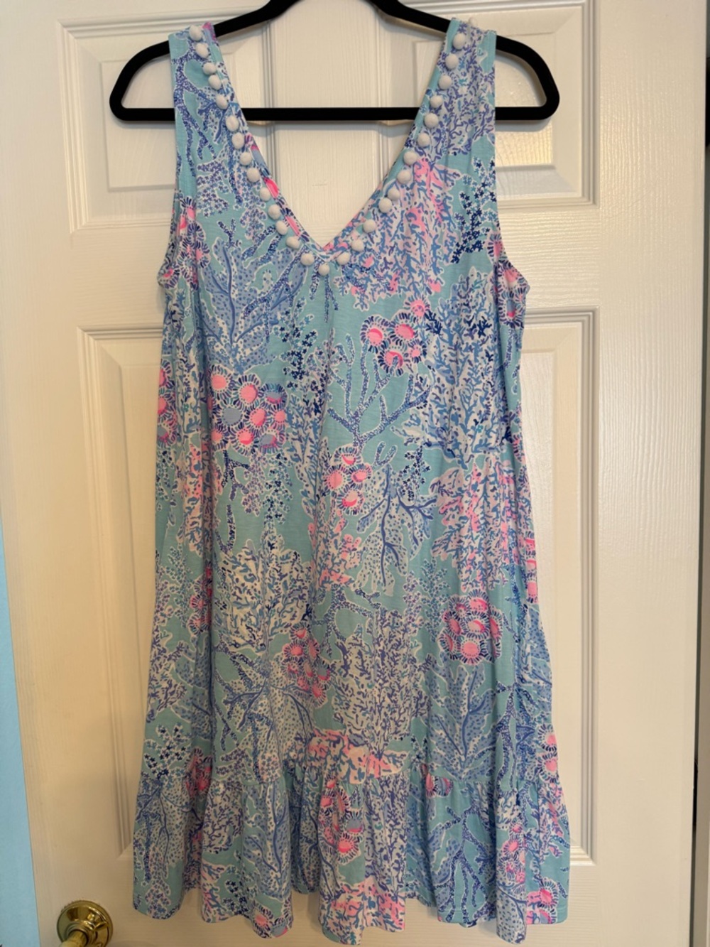 Lilly Pulitzer Aqua Blue Pink Coral Print Sleeveless Dress